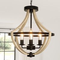 Farmhouse Light Fixtures Chandelier 4Light Rustic Flush Mount Ceiling Light Beige Wood Light Fixture For Dining Room Kitchen