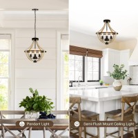 Farmhouse Light Fixtures Chandelier 4Light Rustic Flush Mount Ceiling Light Beige Wood Light Fixture For Dining Room Kitchen