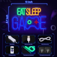 Game Neon Sign Eat Sleep Game Wall Decor Glow At Night Neon Light For Gamer Boy Game Room Decor Bedroom Wall Gaming Wall Decora