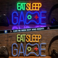 Game Neon Sign Eat Sleep Game Wall Decor Glow At Night Neon Light For Gamer Boy Game Room Decor Bedroom Wall Gaming Wall Decora