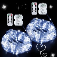 Jmexsuss 2 Pack Battery Rope Lights Outdoor Waterproof, Each 33Ft 100 Led White Battery Operated Christmas Lights With Remote, 8 Modes Battery Powered String Lights For Garden Christmas Decorations