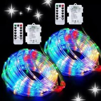 Jmexsuss 2 Pack Battery Operated Rope Lights Outdoor Waterproof Total 200Led 66Ft 8 Moderemote Battery Powered Christmas Strin