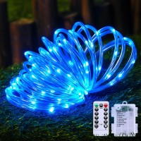 Jmexsuss 100 Led Blue Battery Operated Rope Lights Outdoor Waterproof 33Ft 8 Modes Battery Christmas Lights Battery Powered St