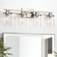 Bathroom Light Fixtures 4 Light Vanity Lights Over Mirror Brushed Nickel Vanity Lights For Bathroom With Clear Glass Shade And