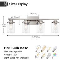 Bathroom Light Fixtures 4 Light Vanity Lights Over Mirror Brushed Nickel Vanity Lights For Bathroom With Clear Glass Shade And