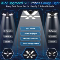 6 Pack Led Garage Lights 200W, 20000Lm Bright Deformable Garage Lights Ceiling Led Shop Lights With 6 Panel,6500K Daylight Adjustable Folding Garage Lighting Bulb Fixture E26/E27 For Garage,Workshop