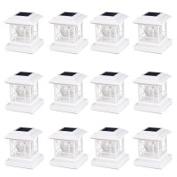 White Solar Post Lights Outdoor Fence Post Lights Fit 3.5X3.5 4X4 4.5X4.5 5X5 Deck Post Lights Solar Powered, Rgb & Warm White, 20 Lm 1000Mah Battery Ip65 Waterproof, Abs Shell Glass Lens (12 Pack)