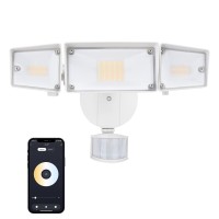 Ume 64W Smart Outdoor Led Security Light Tunable White 2700-6500K,5000Lm 3 Head Motion Sensor Wifi Flood Light Waterproof, Exterior Floodlight Works With Alexa/Google For Backyard House Yard Patio