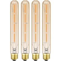 Leools Vintage Led Filament Bulb T10, 8.9Inch Long Tubular Dimmable Edison Light Bulbs,E26 Base,Amber Glass,Warm White,2700K, 400Lm(40W Equivalent), Pack Of 4.