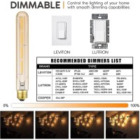 Leools Vintage Led Filament Bulb T10, 8.9Inch Long Tubular Dimmable Edison Light Bulbs,E26 Base,Amber Glass,Warm White,2700K, 400Lm(40W Equivalent), Pack Of 4.