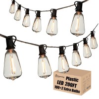 Damaing Outdoor String Lights Led 200Ft Waterproof Patio Light String Lights With 102 Plastic St38 Edison Bulbs,Dimmable Vintage Outside Hanging Lights For Backyard Porch Bistro,2 Pack X 100Ft