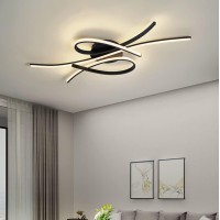 Led Ceiling Light Living Room Lighting Fixtures 55W Modern Dimmable 3000K - 6500K Indoor Flush Mount Decor Ceiling Chandelier For Dining Bedroom Kitchen Office 4950 Lumens Remote Ceiling Lamp (Black)