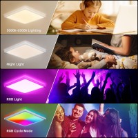 Blnan Rgb Ceiling Light With Remote Control, 12 Inch 3000K-6500K Dimmable Led Flush Mount Ceiling Light Fixture, Square Color Changing Hardwired Lamp For Bedroom Living Room Kid Room Party