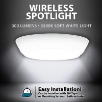 Bell+Howell Wireless Ceiling Spotlight Led Ceiling Light Fixture, Instant Installation, 300 Lumens, 3500K Soft Light, 360 Wide Angle Light, Remote Control, Timer & Motion Functions Includes 3M Tape