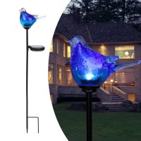 Afirst Solar Bluebird Garden Stake Lights - Hand Blown Glass Decorative Garden Pathway Lights Outdoor Waterproof Bird Glass Stakes