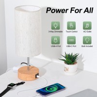 Yarra-Decor ?Upgraded? Bedside Lamp With Usb A+C Charging Ports & Ac Outlet Touch Control Table Lamp For Bedroom 3 Way Dimmable Nightstand Lamp With White Shade For Home Office, Dorm(Bulb Included)