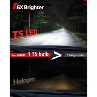 Torchbeam Upgraded T5 9005HB3 9006HB4 LED Bulbs Headlamp Kelvin Rating 6500K cool white Lifespan 50000 hour Fanless Design compatibility 9005HB3 9006HB4 Package Lists 2 x T5 9005 LED Bulbs 2 x T5 9006 LED Bulbs1 A Instruction guide1 A Installation gloves