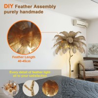 Natural Ostrich Feather Floor Lamp, Modern Led Dimmable Standing Lamp, Romantic Princess Bedroom Reading Lamp, Tall Corner Lamp For Living Room, Dining Room And Office (120Cm, Brown)