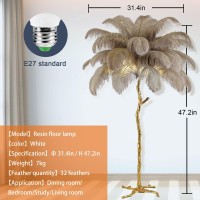 Natural Ostrich Feather Floor Lamp, Modern Led Dimmable Standing Lamp, Romantic Princess Bedroom Reading Lamp, Tall Corner Lamp For Living Room, Dining Room And Office (120Cm, Brown)