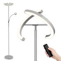 Fimei Floor Lamp, Modern Led Rotatable Floor Lamp With Reading Light, Standing Lamp With Stepless Dimming And 3000K-6000K Color Temperature, Separately Rotatable Design (Gray)