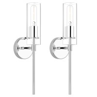 Modern Wall Sconce Set Of 2, Chrome Sconce Wall Lighting, Modern Bathroom Vanity Light Fixtures, Metal Wall Sconce With Clear Glass Shade, Wall Lights For Bathroom, Bedroom, Living Room, Hallway