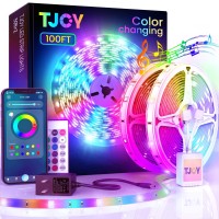 Tjoy 100Ft Led Lights For Bedroom, Music Sync Rgb Led Strip Lights, Bluetooth Led Light Strip With App And Remote Control, Color Changing Rope Lights, Led Tape Light For Teen, Room Decor/50Ft *2