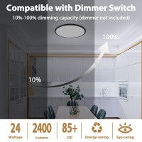 Brighthome 12In 24W Led Flush Mount Ceiling Light Fixtures 250W Equivalent, 2400Lm Dimmable 3000K/4000K/6500K 3 Color Temperatures, Slim Flat Round Ceiling Lamps For Hallway Closet, Black, 2 Packs