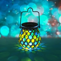 Mosaic Solar Light Solar Hanging Lanterns Outdoor Waterproof Mosaic Solar Lanterns Solar Night Lights Table Lamps For Decorations (Honeycomb)