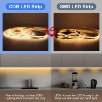 Maliigaza Flexible Cob Led Strip Light 12V 4000K Natural White Color, 480Leds/M 11W/M 16.4Ft Cri 90, Super Bright Ribbon Led Tape For Bedroom Kitchen Home Ceiling Decor (Dc12V, Without Power Supply)