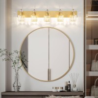 Presde Modern Crystal Vanity Light For Bathroom Gold 5 Light Bathroom Wall Light Fixtures Over Mirror