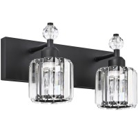 Presde 2 Lights Bathroom Vanity Lights Modern Crystal Black Bathroom Wall Light Fixtures Over Mirror Vanity Lighting