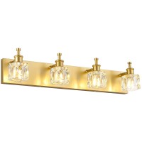 Presde Modern Crystal Bathroom Vanity Light 4 Light Gold Vanity Lighting Bathroom Light Fixtures Over Mirror(Exclude Bulb)