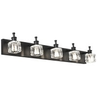 Presde Black Crystal Bathroom Vanity Light For Bathroom Modern 5 Light Vanity Lighting Fixtures(Exclude Bulb)