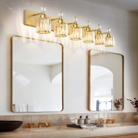 Presde 6 Light Bathroom Vanity Light Modern Gold Crystal Bathroom Lighting Fixtures Over Mirror