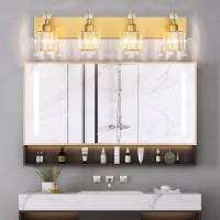 Presde Modern Crystal Bathroom Vanity Light 4 Light Gold Vanity Lighting Over Mirror Bathroom Wall Light Fixtures