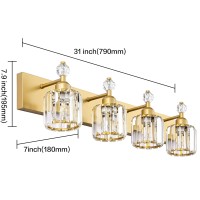 Presde Modern Crystal Bathroom Vanity Light 4 Light Gold Vanity Lighting Over Mirror Bathroom Wall Light Fixtures