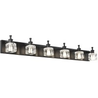 Presde Modern Crystal Black 6 Light Vanity Light Fixtures For Bathroom Over Mirror Bathroom Wall Light Fixtures(Exclude Bulb)