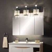 Presde Black Crystal Bathroom Lights Fixtures Over Mirror Modern 3 Light Vanity Lighting Bathroom Wall Light Fixtures