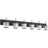 Presde Modern Crystal Black 6 Light Vanity Light Fixtures For Bathroom Over Mirror Bathroom Wall Light Fixtures