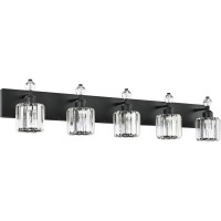 Presde Modern Black Crystal Bathroom Vanity Light For Bathroom 5 Light Vanity Lighting Fixtures Over Mirror Wall Sconce