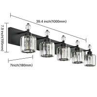 Presde Modern Black Crystal Bathroom Vanity Light For Bathroom 5 Light Vanity Lighting Fixtures Over Mirror Wall Sconce