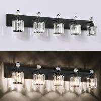 Presde Modern Black Crystal Bathroom Vanity Light For Bathroom 5 Light Vanity Lighting Fixtures Over Mirror Wall Sconce