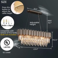 Osairuos L35.4 Linear Modern Crystal Chandeliers Luxury Nickel Rectangle Chandelier For Dining Room Contemporary Oval Raindrop Pendant Ceiling Light Fixture For Kitchen Island Entryway Foyer 10 Lights