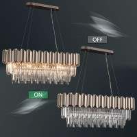 Osairuos L35.4 Linear Modern Crystal Chandeliers Luxury Nickel Rectangle Chandelier For Dining Room Contemporary Oval Raindrop Pendant Ceiling Light Fixture For Kitchen Island Entryway Foyer 10 Lights