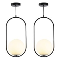 Fulesi Modern Black Globe Pendant Light Set Of 2 Frosted Glass Shade Geometric Hanging Fixture Indoor Adjustable Hanging Pendant Lamp Spherical Lighting For Kitchen Island Bedroom