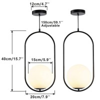 Fulesi Modern Black Globe Pendant Light Set Of 2 Frosted Glass Shade Geometric Hanging Fixture Indoor Adjustable Hanging Pendant Lamp Spherical Lighting For Kitchen Island Bedroom