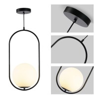 Fulesi Modern Black Globe Pendant Light Set Of 2 Frosted Glass Shade Geometric Hanging Fixture Indoor Adjustable Hanging Pendant Lamp Spherical Lighting For Kitchen Island Bedroom