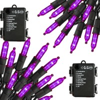 Battery Operated Halloween Lights 2 Pack Total 100 Led 32Ft Purple Halloween Lights Outdoor Waterproof Mini String Tree Lights