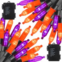 Dazzle Bright Purple And Orange Halloween Lights Battery Operated 2 Pack Total 100Led 32Ft Waterproof Mini String Lights With 8