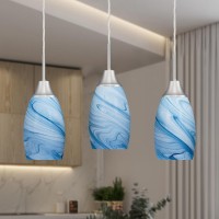 Mini Glass Pendant Light With Handblown Blue Marble Art Glass Shade Adjustable Cord Modern Oval Lamp Ceiling Pendant Light Fixtu